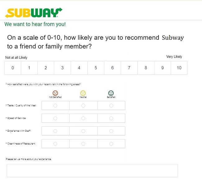 Subway survey form